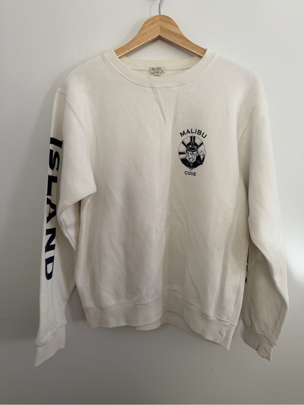Brandy Melville White Malibu Cove Crewneck with Navy Print